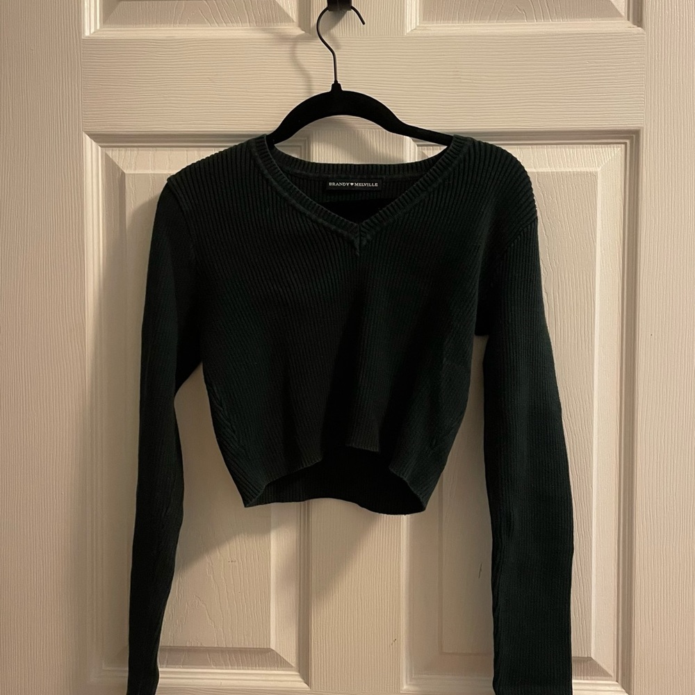 Forest Green Brandy Melville Cropped Long Sleeve Sweater